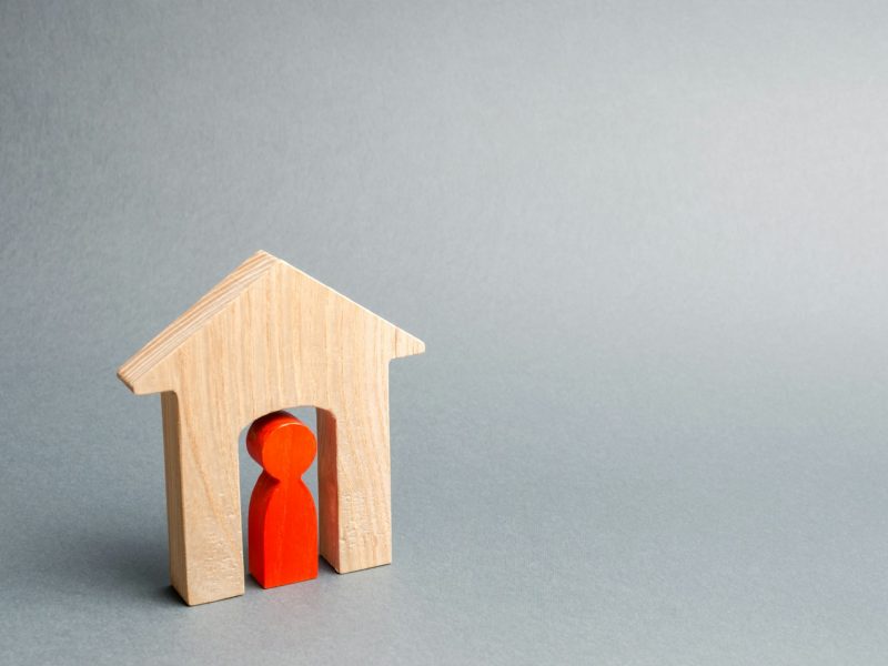 Miniature wooden house with a tenant inside Miniature wooden house with a tenant inside